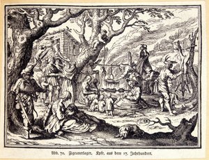 Paysans au Moyen Âge. Gravure allemande du 18e siècle. Anonyme. Bibl. des Arts Déco.