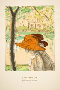 "Spaziergang", publicité pour les chapeaux de P  C Habig, tirée de Styl, pub.1922 (impression sur pochoir) - German School