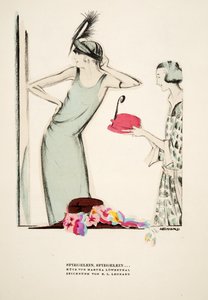 Spiegelein, Spiegelein ..., hats by Martha Lowenthal, from Styl, pub.1922 (pochoir imprimé)