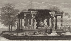 Statue du taureau sacré Nandi dans un temple hindou à Tanjore, Inde. Illustration pour Bilder-Atlas (gravure) - German School