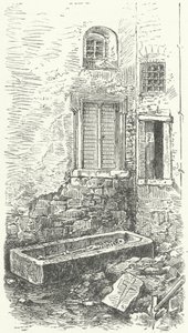 Cercueil en pierre contenant un squelette, supposé être celui du poète lyrique moyen haut-allemand Walther von der Vogelweide, Wurtzbourg (gravure) - German School
