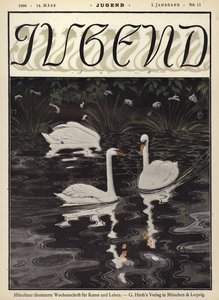 Cygnes sur un lac - German School