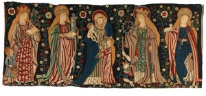 Antependium de tapisserie représentant Sainte Anne, la Vierge et le Christ, et quatre saintes femmes, du Moyen-Rhin