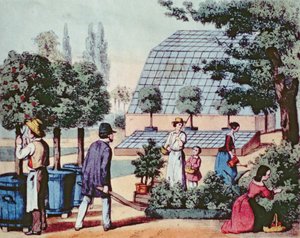 Jardinage, vers 1860 (gravure en couleur)