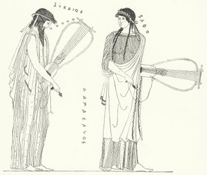 Le poète grec ancien Alcée et son amante Sappho (gravure)