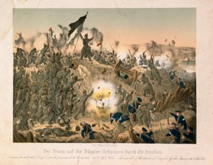 La bataille de Dybboel dans la deuxième guerre du Schleswig, le 18 avril 1864, publiée par Verlag A. Felgner, Berlin, 1864 - German School