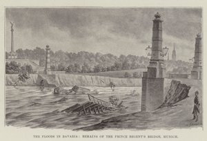 Les inondations en Bavière, restes du pont du Prince Régent, Munich (lithographie) - German School