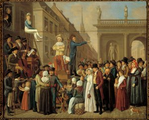 La scène de rue avec musiciens et comédiens. École allemande du 19ème siècle. Paris, Musée Cognacq Jay