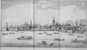 La Ville de Zurich, Suisse, du Volume II de Itinera Alpina par Johann Jacob Scheuchzeri, publié en 1706 - German School