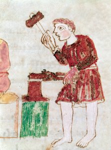 Le forgeron battant le fer sur une enclume miniature du manuscrit « De Universo »
