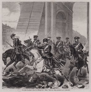 Les premiers soldats allemands entrant à Paris pour occuper la ville après la fin de la guerre franco-prussienne