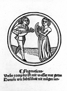 Les quatre tempéraments : flegmatique (lent et apathique). Xylographie, Augsbourg 1480