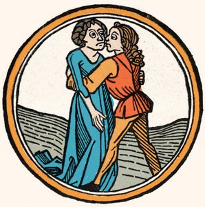 Les quatre tempéraments : le sang (chaud et aimable). Xylographie, Augsbourg 1480. - German School