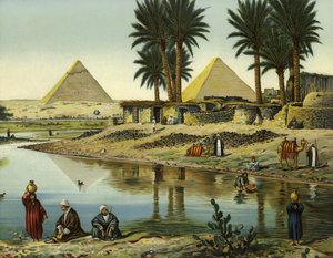 Les pyramides de Gizeh (chromolitho)
