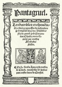 Page de titre de la plus ancienne édition connue de Pantagruel, un roman de François Rabelais (gravure) - German School