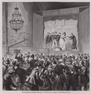 Représentation théâtrale par des prisonniers français de la Guerre franco-prussienne à la Pleissenburg, Leipzig, Allemagne
