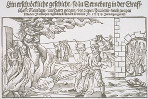 Trois sorcières brûlées vives, illustration de pamphlet
