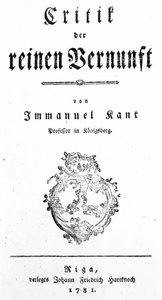Page de titre de Critique de la raison pure par Immanuel Kant, publié en 1781 - German School