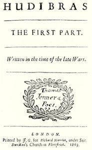 Page de titre du poème satirique Hudibras du poète anglais Samuel Butler, publié en 1663 (gravure) - German School