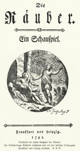 Page de titre de la première édition de la pièce de Friedrich Schiller Die Rauber (Les Brigands) - German School