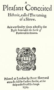 Page de titre de la première édition de la comédie de Shakespeare La Mégère apprivoisée (gravure)