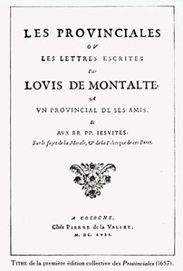 Page de titre des Provinciales de Blaise Pascal (1623-62), Amsterdam, 1657 (encre sur papier)