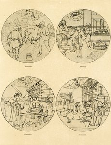 Douze images de calendrier en forme circulaire - German School