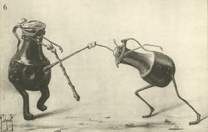 Deux cruches se battant en duel (lithographie) - German School