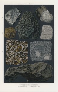 Types de météorites (lithographie en couleur) - German School