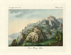 Vue du Mont Athos (gravure en couleur)