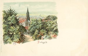 Vue de la ville de Fribourg, Allemagne, avec sa cathédrale - German School