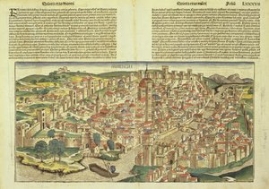 Vue de la ville fortifiée de Florence, tirée de la Chronique de Nuremberg par Hartmann Schedel, 1493