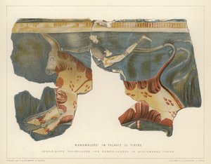 Peinture murale du palais mycénien de Tirynthe, Grèce, excavée par l