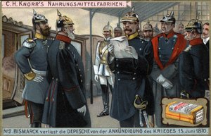 Guerre de 1870. Le général prussien Otto von Bismarck (1815-1898) lit la déclaration de guerre le 15 juin - German School