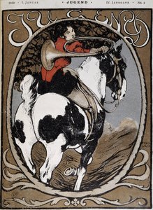 Femme sonnant du cor de chasse - dans "Jugend" du 7 janvier - German School