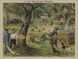 Travailleurs du bois (lithographie en couleur)
