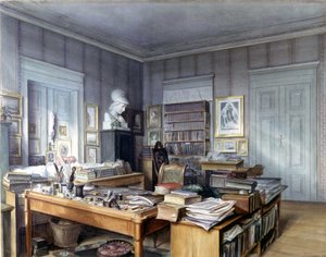 Atelier de Wilhelm Grimm (1786 -1859) à Berlin, 7 Linkstrasse. Gravure par M. Hoffmann. Nationalmuseum, Nuremberg. 1860 - German School