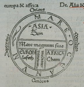 f.177v Carte T-in-O, avec noms de lieux en caractères d
