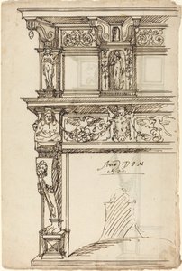 Cheminée palatiale avec Mercure et Espoir [recto] - German or Austrian 16th Century