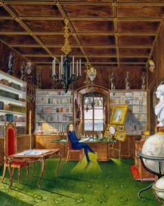 La bibliothèque de la Villa Lazarovich, résidence de Trieste de Maximilien de Habsbourg (1832-1867), tempera de Germano Prosdocimi