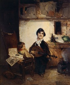 Estropié jouant de la mandoline ou Le Conteur, par Gerolamo Induno