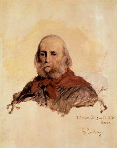 Unité italienne : portrait de Giuseppe Garibaldi (1807-1882), patriote italien. Œuvre de Gerolamo (Girolamo) Induno (1825-1890)