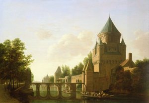 Vue du soir de la Kleine Houtpoort à Haarlem