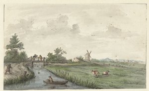 Paysage avec un fossé et un chemin de campagne