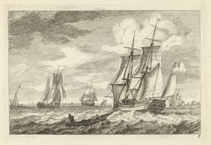 Brick et autres navires sur une large voie navigable - Gerrit Groenewegen