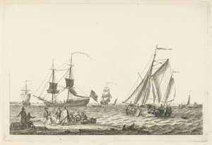 Vue de rivière (divers bateaux sur les vagues)