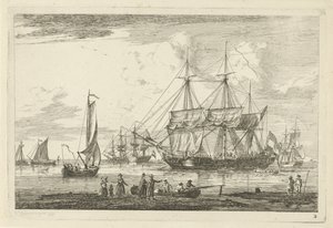 Deux trois-mâts et autres navires