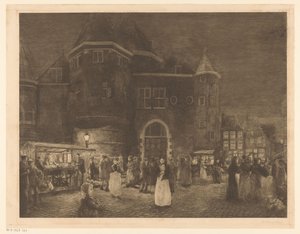 Marché près de la Waag sur le Nieuwmarkt à Amsterdam le soir