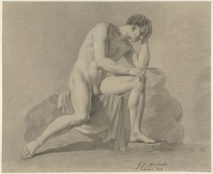 Homme nu assis, la tête appuyée sur le bras gauche - Gerrit Jan Michaëlis