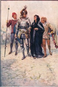 Le prince Arthur conduit Belge et ses fils dans le château, Histoires de la Reine des Fées publiées par George Harrap and Company - Gertrude E. Demain (after) Hammond